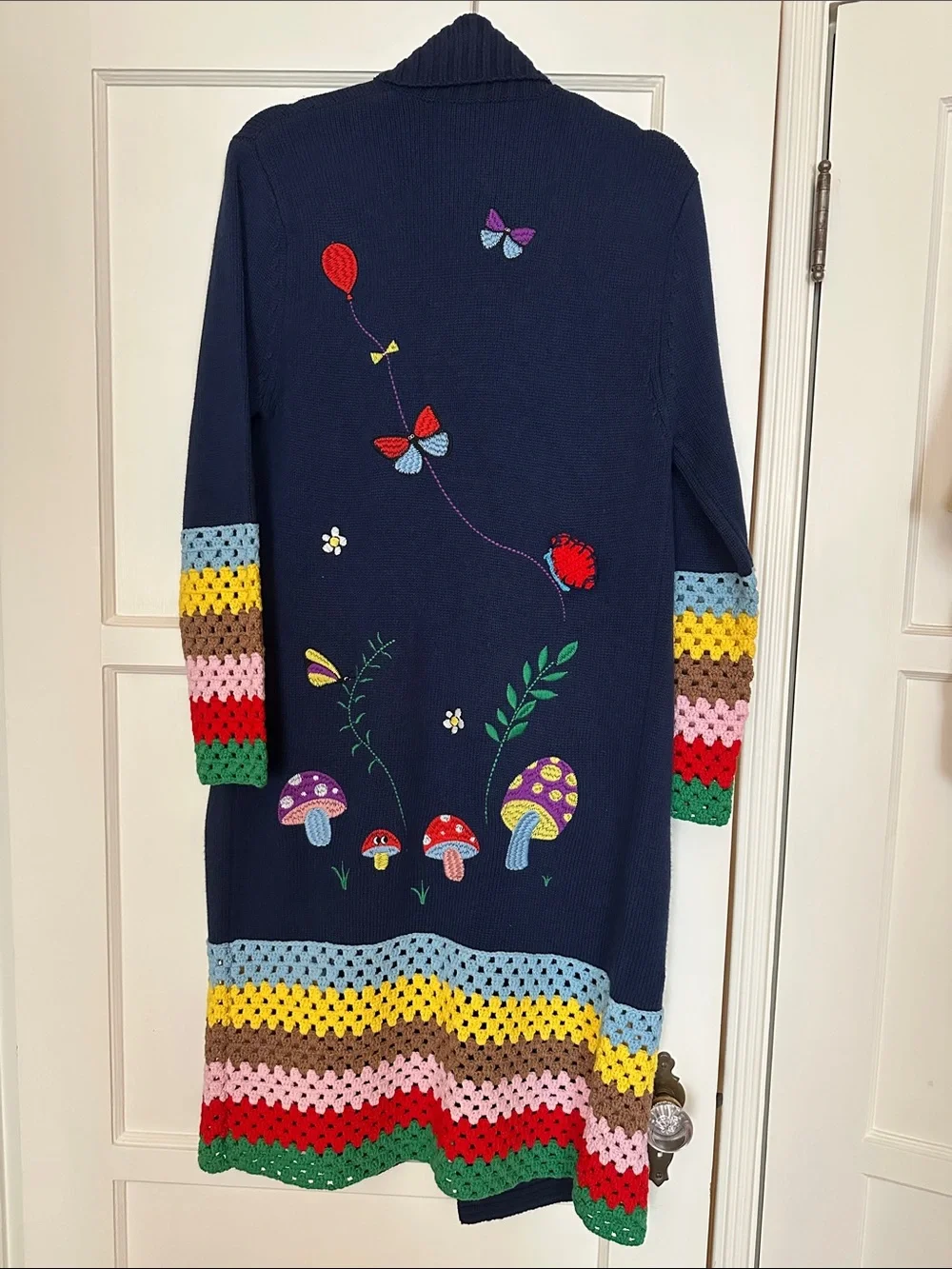 Mira Mikati Navy Ribbed Knit Cardigan with Yellow Tag Detail